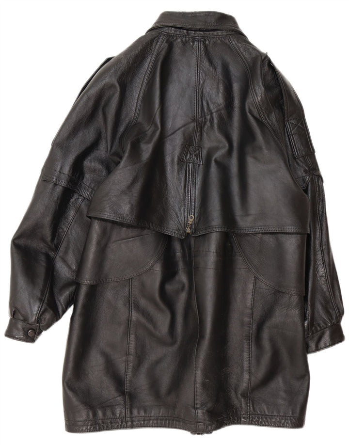 Vintage Γυναικείο Oversized Δερμάτινο Παλτό UK 16 Large Μαύρο