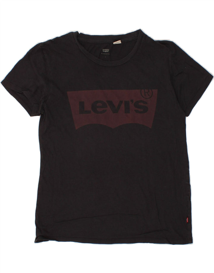LEVI'S Womens Graphic T-Shirt Top UK 14 Large Black Vintage Levi's and Second-Hand Levi's from Messina Hembry 