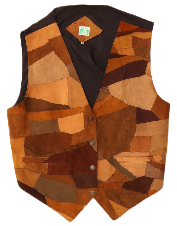 Vintage γυναικείο σουέτ γιλέκο UK 14 Μεσαίο καφέ Δερμάτινο συνονθύλευμα