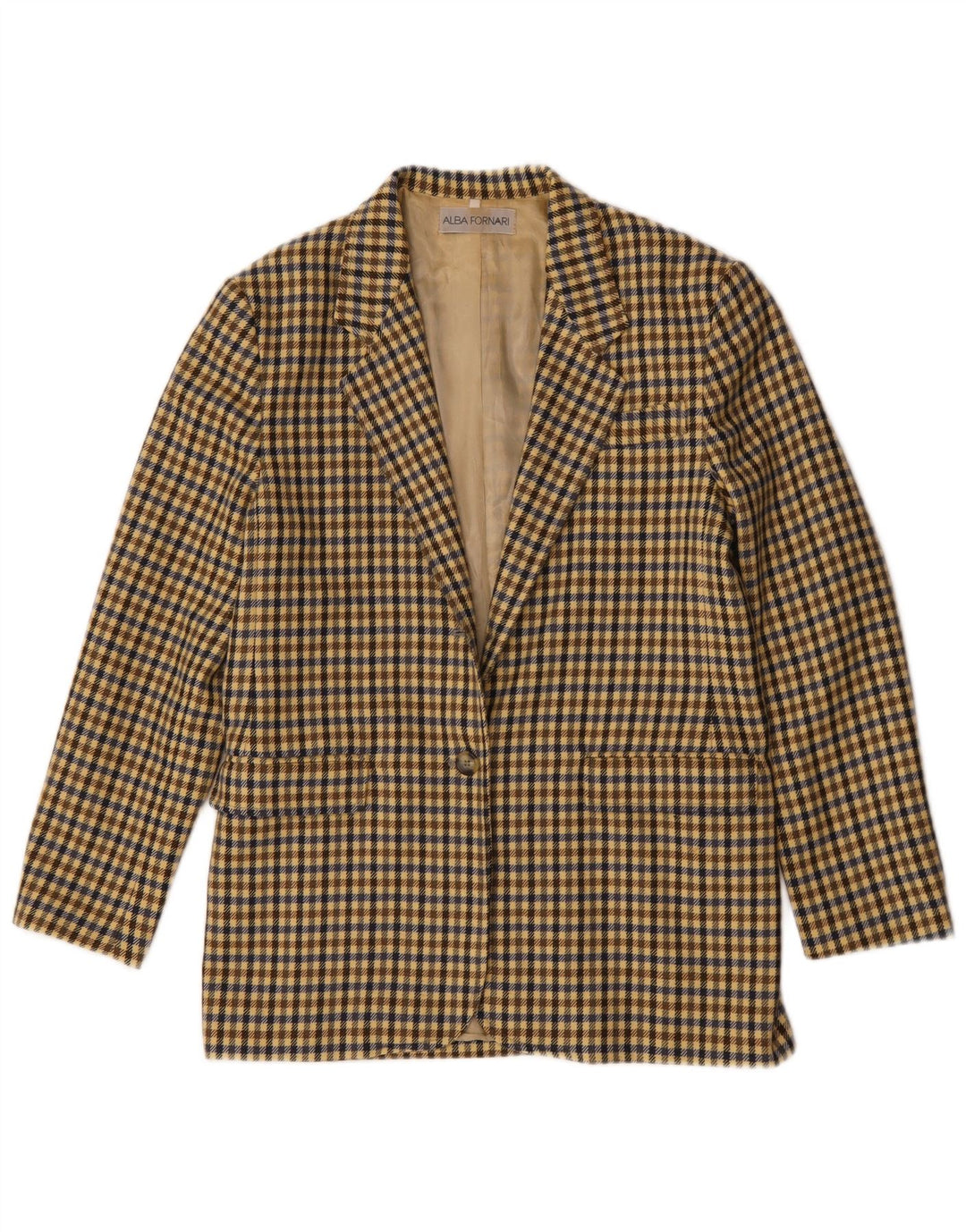 ALBA FORNARI Γυναικείο Longline Blazer Jacket UK 14 Medium Beige Gingham