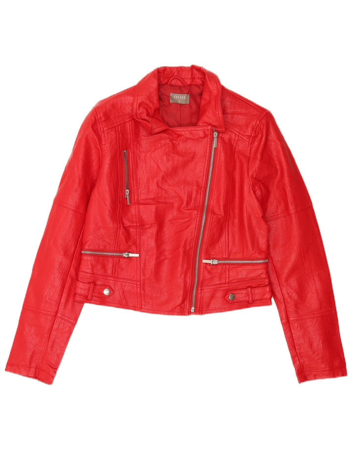Γυναικείο Oasis Crop Faux Leather Biker Jacket UK 12 Medium Red Polyurethane