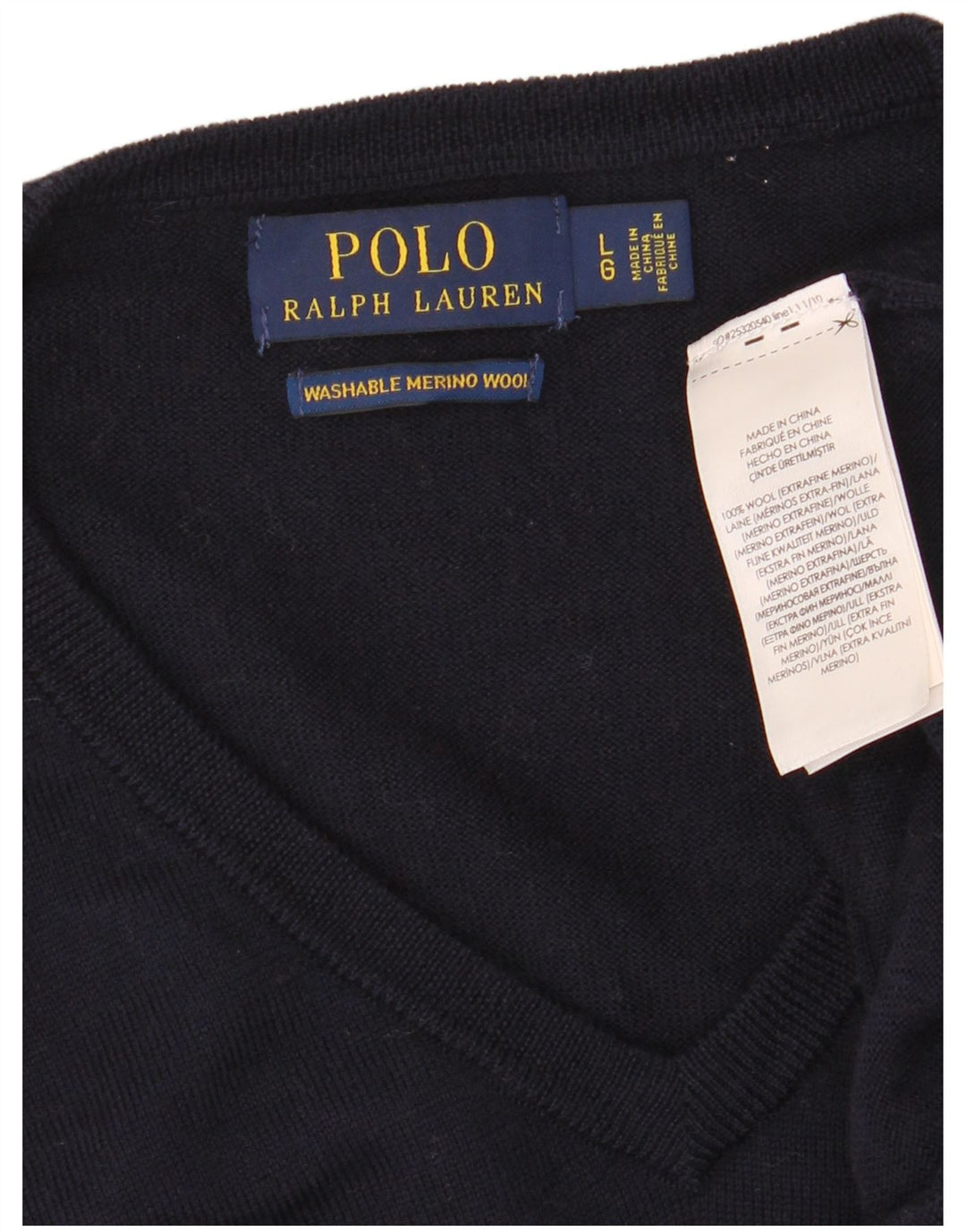Polo Ralph Lauren Ανδρικό πουλόβερ με λαιμόκοψη με λαιμόκοψη σε μεγάλο μέγεθος μπλε ναυτικό μαλλί Merino