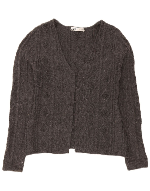 Zara Γυναικεία Ζακέτα UK 14 Large Grey Acrylic