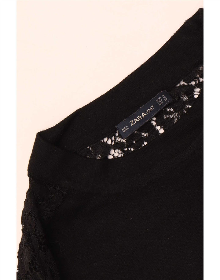 Zara Γυναικείο τοπ μακρυμάνικο UK 14 Medium Black Floral