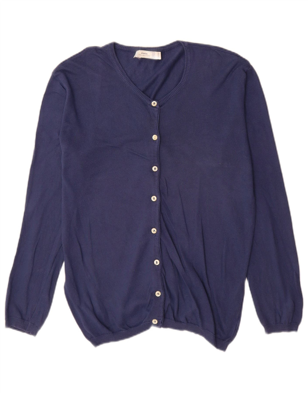 Zara Γυναικεία Ζακέτα UK 14 Medium Navy Blue Cotton