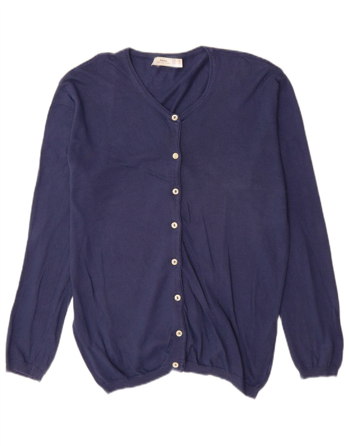 Zara Γυναικεία Ζακέτα UK 14 Medium Navy Blue Cotton
