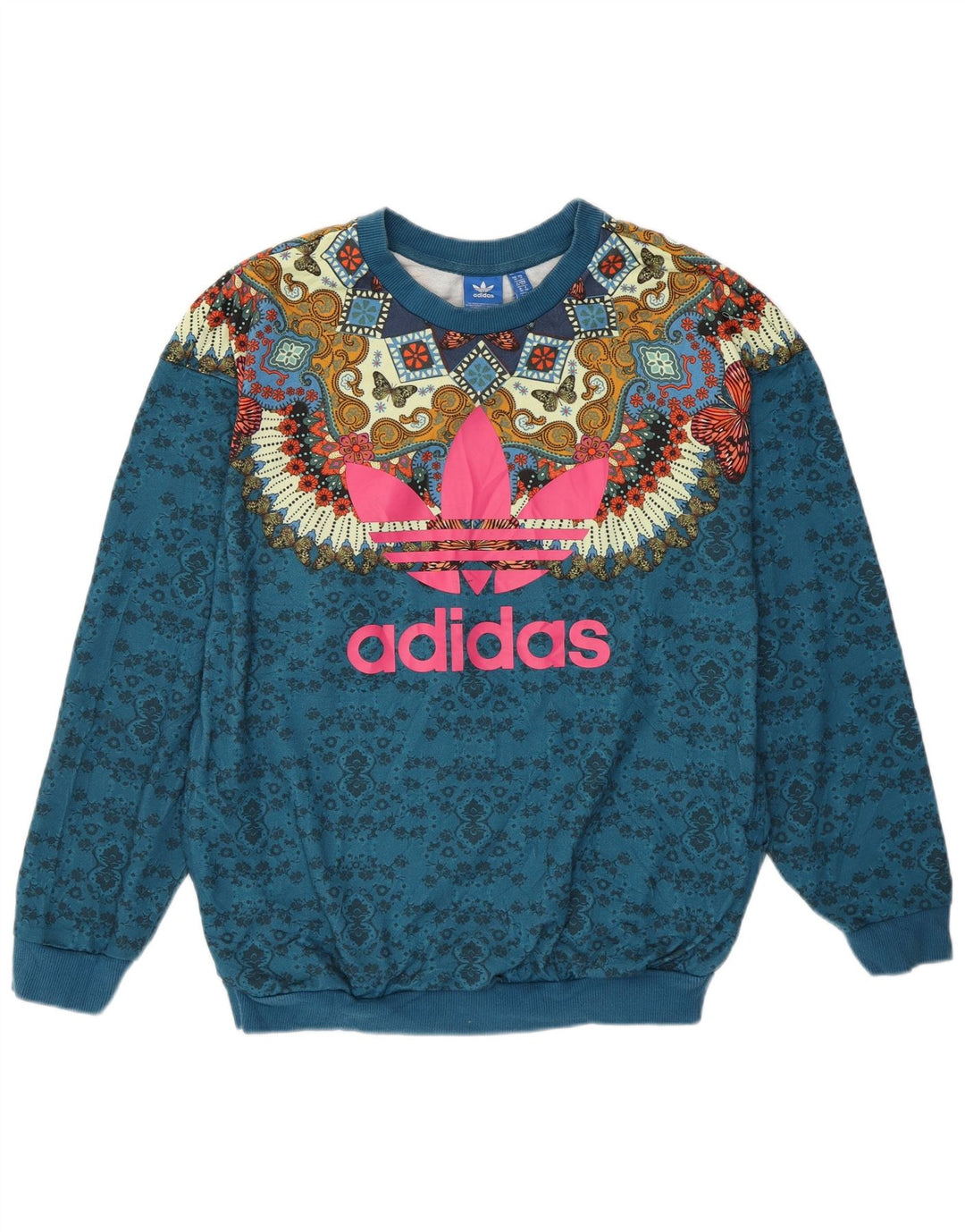 Adidas Γυναικεία φούτερ με αφηρημένο σχέδιο Jumper UK 10 Small Blue Bohemian