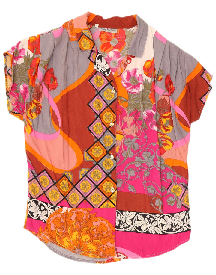 ALBA FORNARI Γυναικείο πουκάμισο μεγάλου μεγέθους UK 10 Μικρό πολύχρωμο συνονθύλευμα