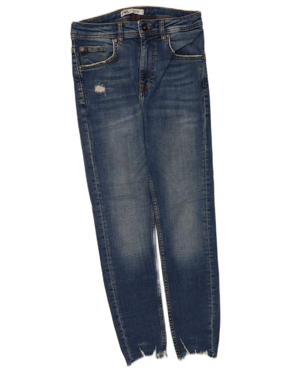 Zara Womens Crop Distressed Skinny Jeans EU 38 Small W28 L25 Blue