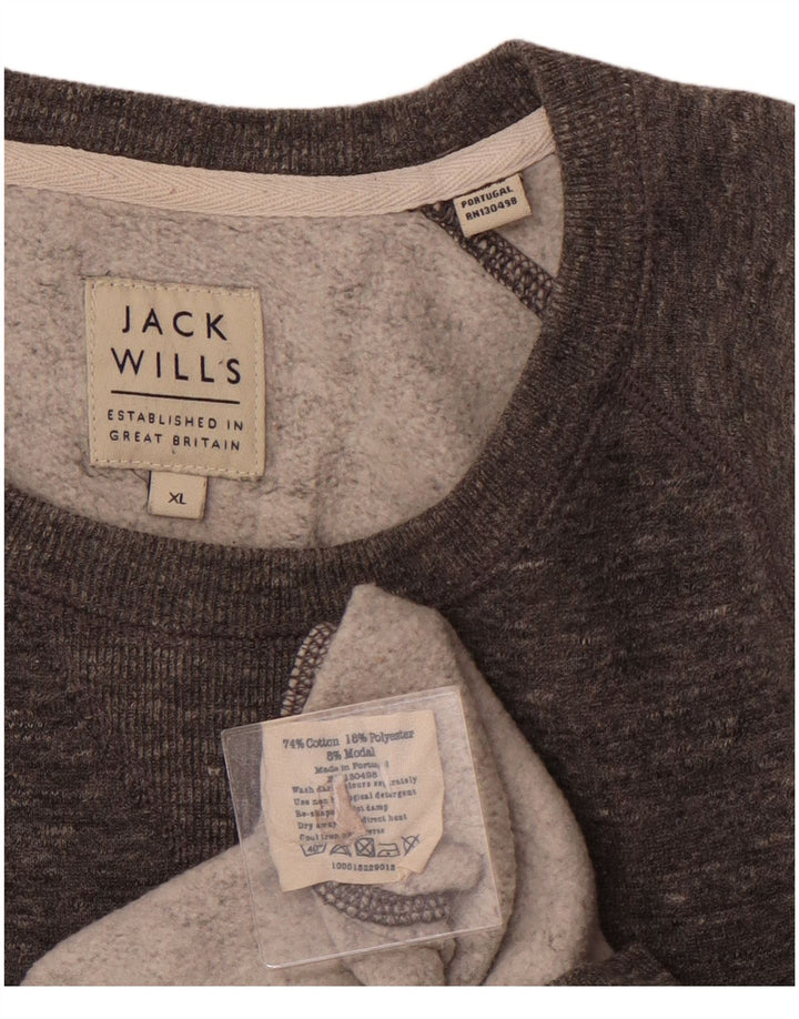 JACK WILLS Ανδρικό γραφικό πουλόβερ με λαιμόκοψη XL Γκρι βαμβακερό
