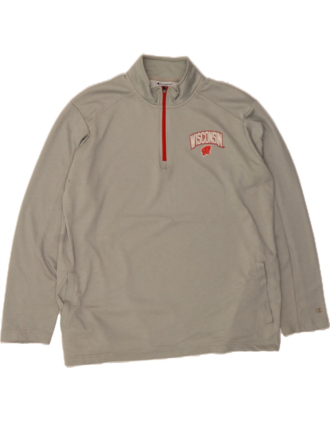 CHAMPION Mens Wisconsin Zip Neck Pullover Tracksuit Top XL Grey Polyester Vintage Champion and Second-Hand Champion from Messina Hembry 
