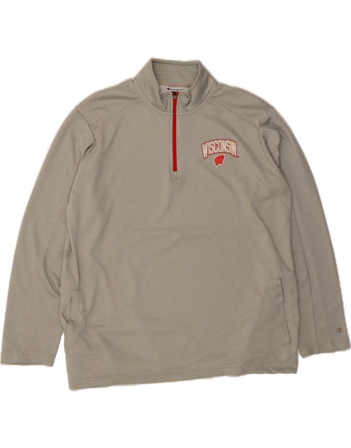 CHAMPION Mens Wisconsin Zip Neck Pullover Tracksuit Top XL Grey Polyester Vintage Champion and Second-Hand Champion from Messina Hembry 
