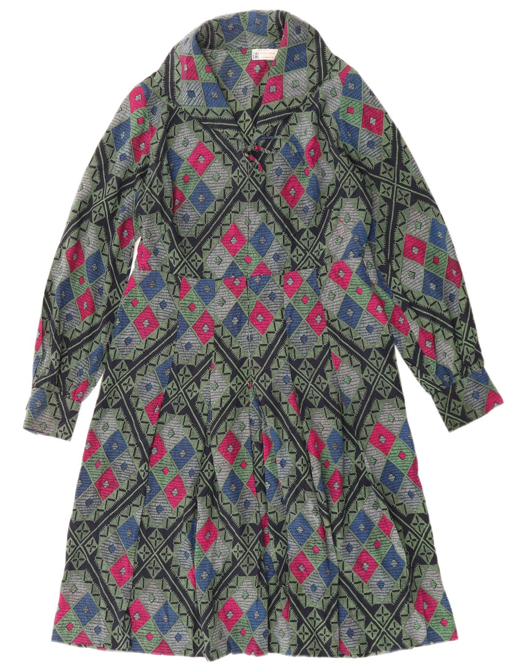 Vintage γυναικείο φόρεμα A-Line UK 12 Medium πολύχρωμο γεωμετρικό