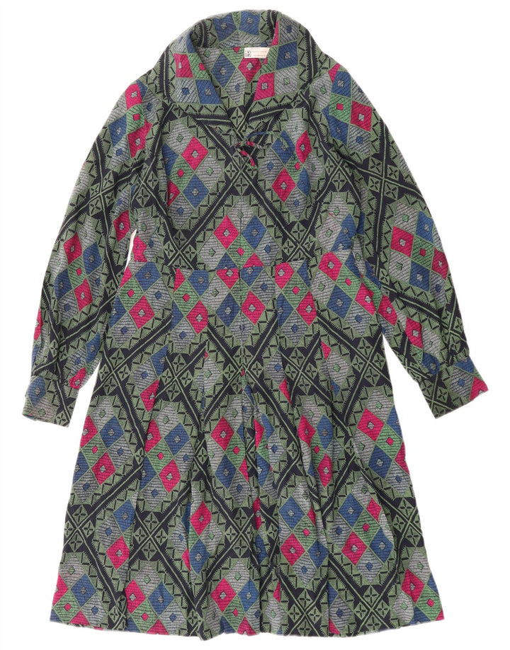 Vintage γυναικείο φόρεμα A-Line UK 12 Medium πολύχρωμο γεωμετρικό