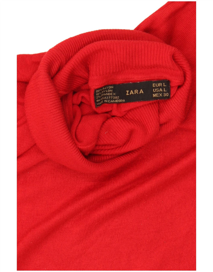 Zara Γυναικείο πουλόβερ με ρολό λαιμόκοψη UK 14 Large Red Rayon