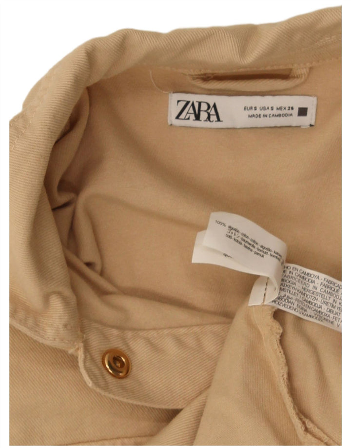 Zara Γυναικείο Crop Oversized Bomber Jacket UK 10 Small Beige Cotton