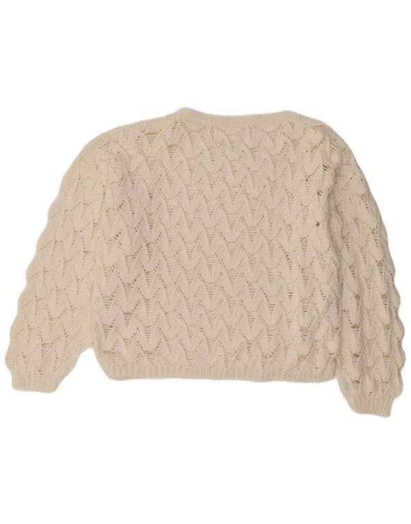 Vintage γυναικείο Crop Crochet πουλόβερ με λαιμό, UK 14 Large White