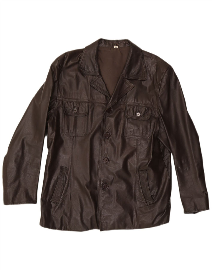 VINTAGE Ανδρικό Δερμάτινο Μπουφάν UK 40 Μεγάλο Καφέ Δερμάτινο