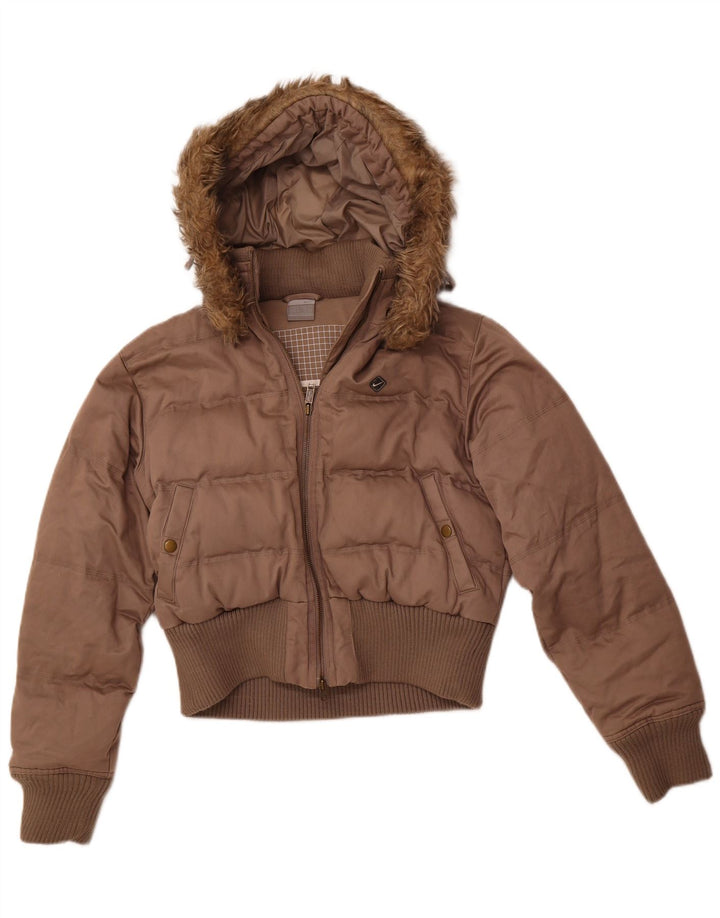 Γυναικείο μπουφάν NIKE Crop Hooded UK 8/10 Small Brown Polyester