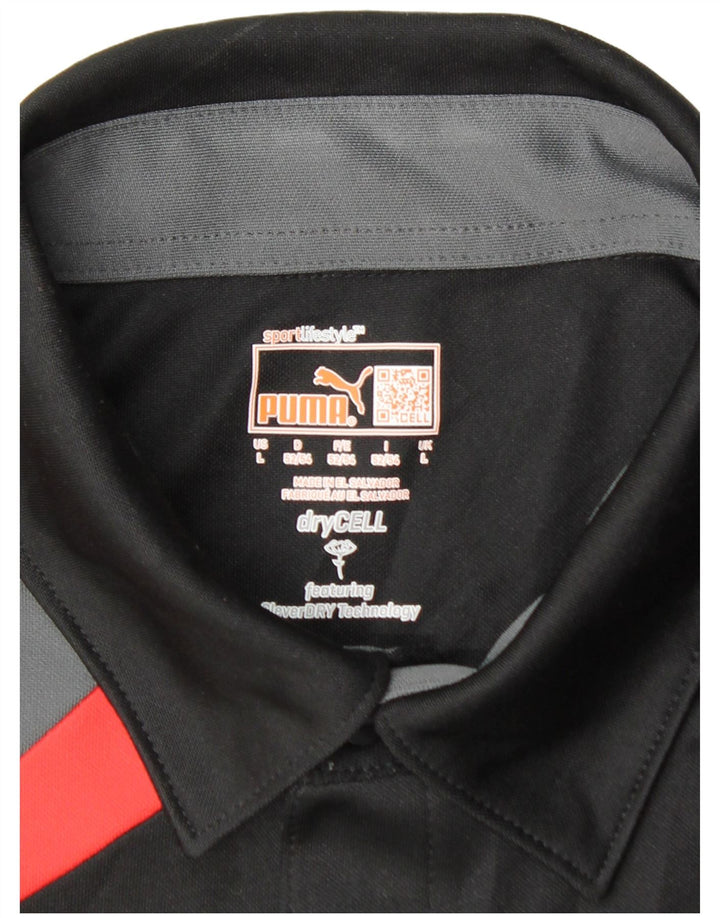 PUMA Mens Polo Shirt Large Black Colourblock Polyester