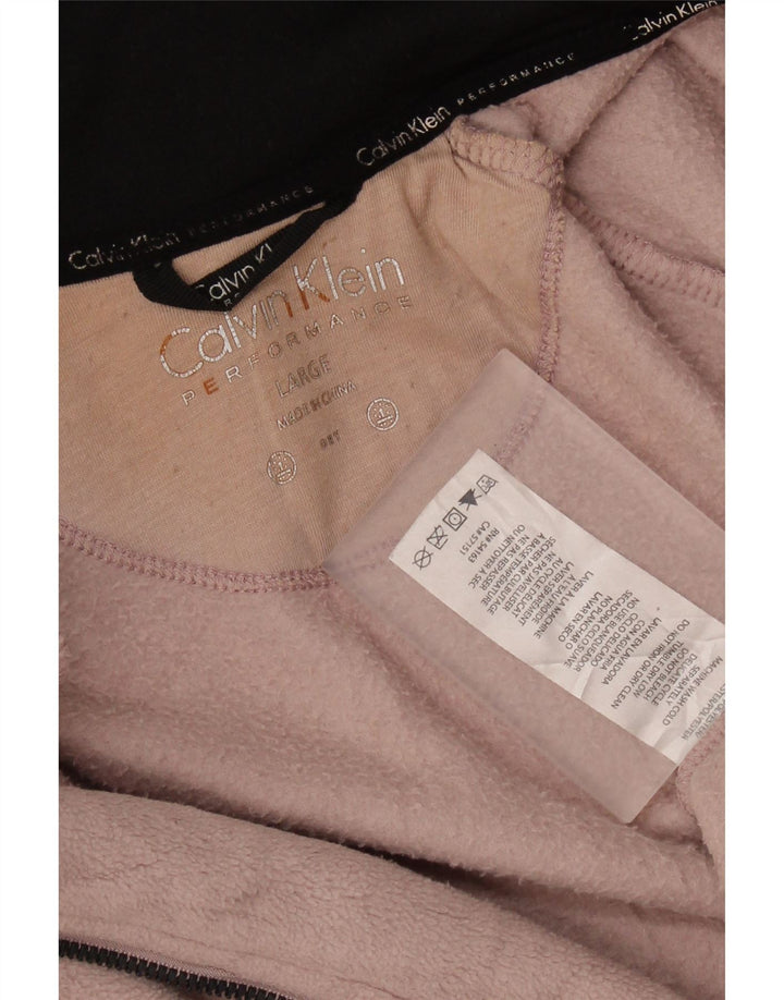 CALVIN KLEIN Γυναικείο μπουφάν από γραφικό fleece UK 16 μεγάλο ροζ πολυεστέρας