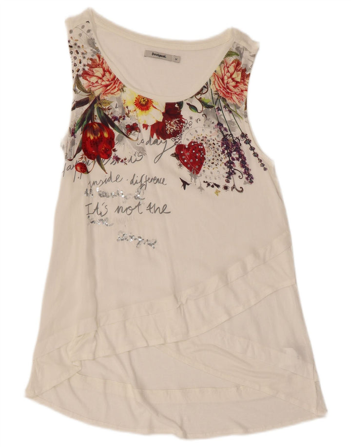 Desigual Γυναικείο Graphic Tunic Top UK 12 Medium White Floral Viscose