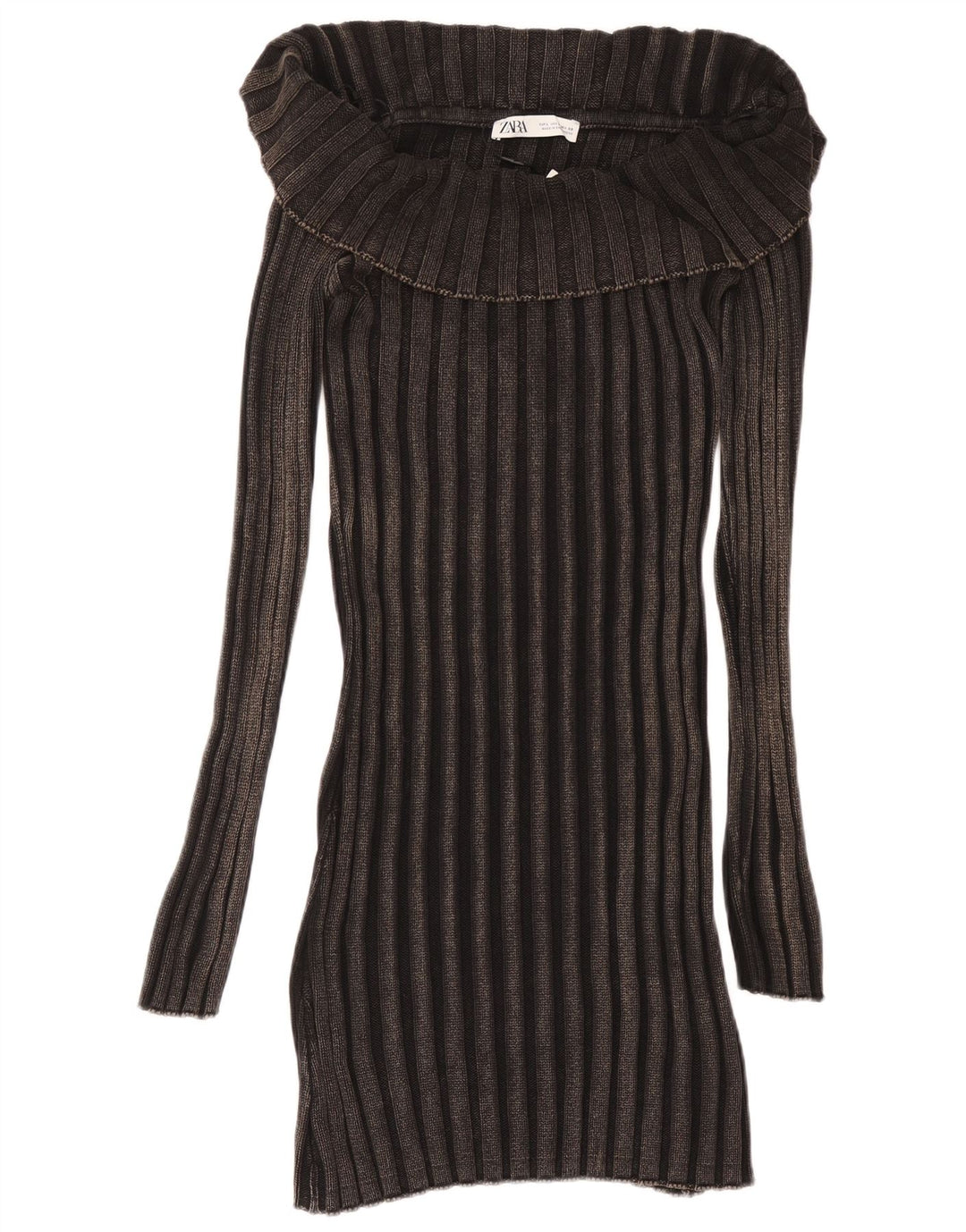 Γυναικείο μακρυμάνικο φόρεμα ZARA UK 14 μεγάλο μαύρο βαμβακερό