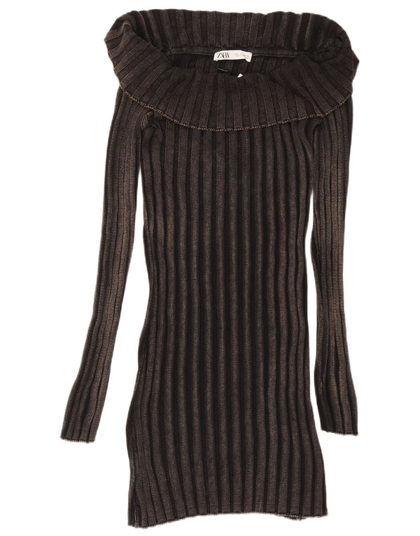 Γυναικείο μακρυμάνικο φόρεμα ZARA UK 14 μεγάλο μαύρο βαμβακερό