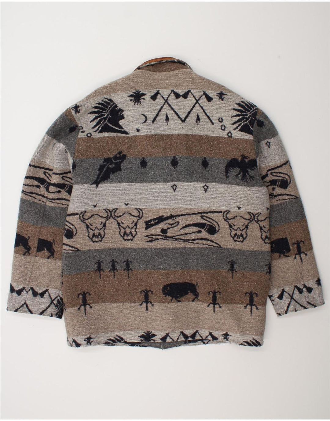 Ανδρικό Vintage Abstract Pattern Windbreaker Coat UK 42 XL Grey Fair Isle