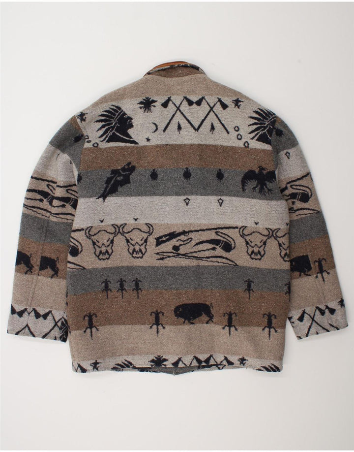 Ανδρικό Vintage Abstract Pattern Windbreaker Coat UK 42 XL Grey Fair Isle