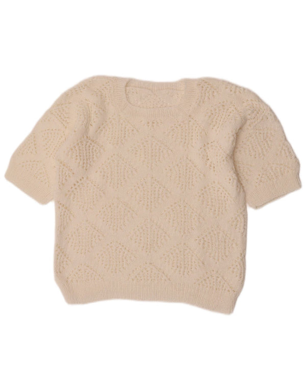 Vintage γυναικείο πουλόβερ με λαιμόκοψη Crop Crew UK 14 Medium White