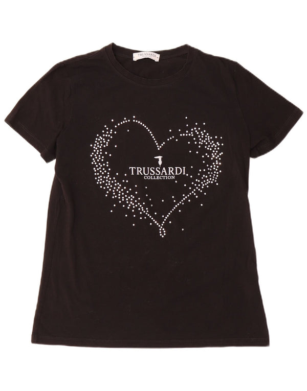Γυναικείο γραφικό μπλουζάκι Trussardi Top UK 20 2XL Μαύρο βαμβακερό