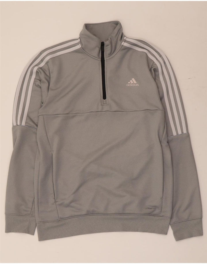 Ανδρικό φούτερ Adidas με φερμουάρ και φερμουάρ από μικρό γκρι πολυεστέρα