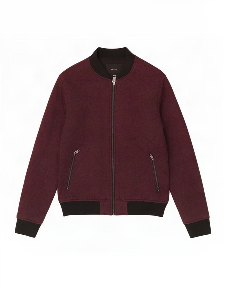 Zara Ανδρικό Bomber Jacket UK 36 Small Burgundy Colorblock Polyester