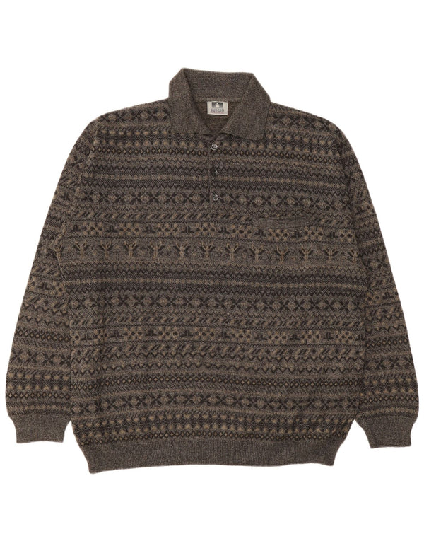 Enzo Goti Ανδρικό πουλόβερ Polo Neck Jumper 2XL Γκρι Fair Isle Wool