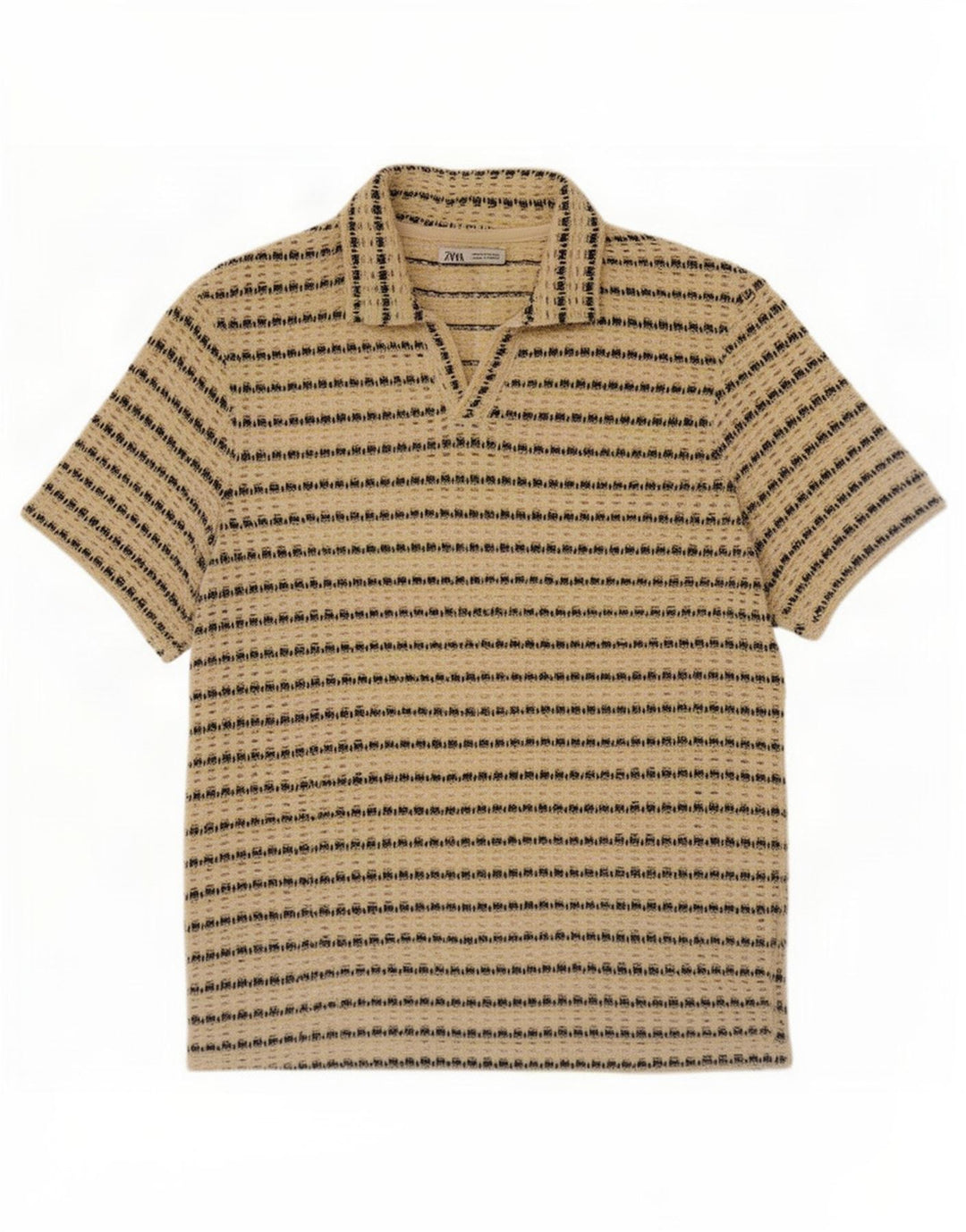 Zara Ανδρικό πουκάμισο See Through Polo Βαμβακερό μεσαίο κίτρινο ριγέ