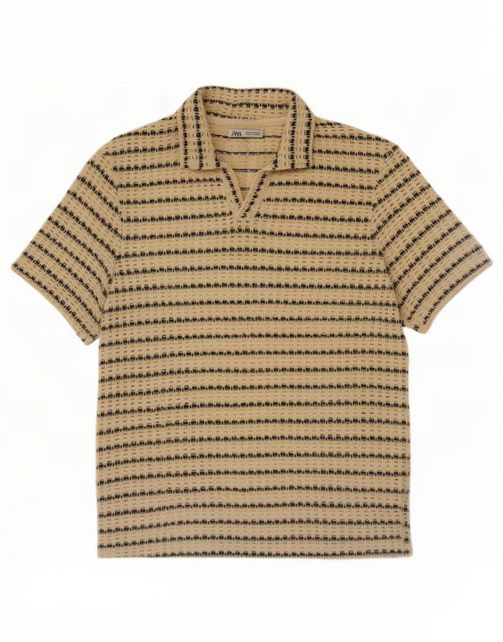 Zara Ανδρικό πουκάμισο See Through Polo Βαμβακερό μεσαίο κίτρινο ριγέ
