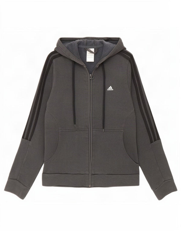 Γυναικείο πουλόβερ με κουκούλα με φερμουάρ Adidas UK 14 μεσαίο γκρι βαμβακερό