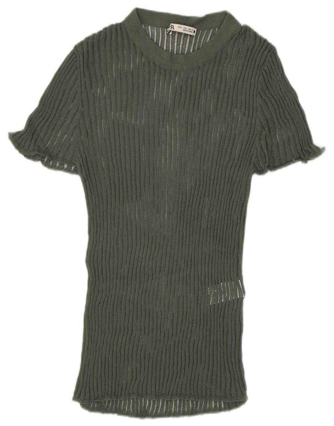 Zara Γυναικεία Πλεκτή Μπλούζα Τοπ UK 8 Small Green Viscose