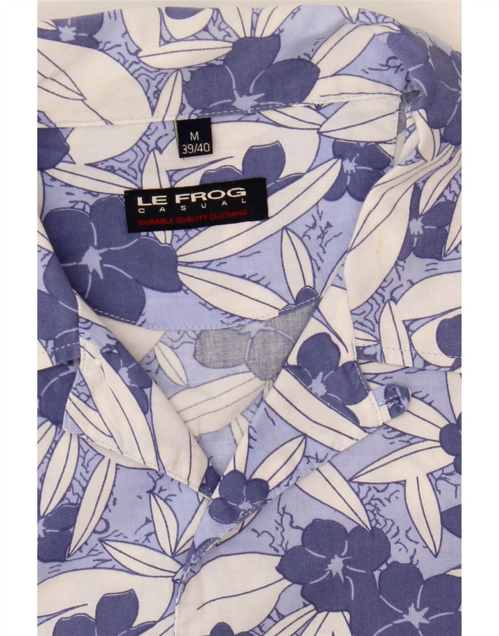 LE FROG Mens Short Sleeve Shirt Size 39/40 Medium Blue Floral Vintage Le Frog and Second-Hand Le Frog from Messina Hembry 