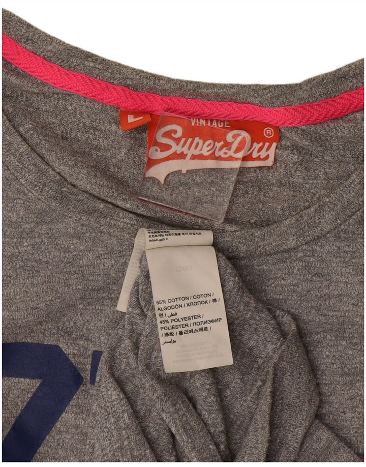 Γυναικείο γραφικό μπλουζάκι Superdry Top UK 14 Large Grey Cotton
