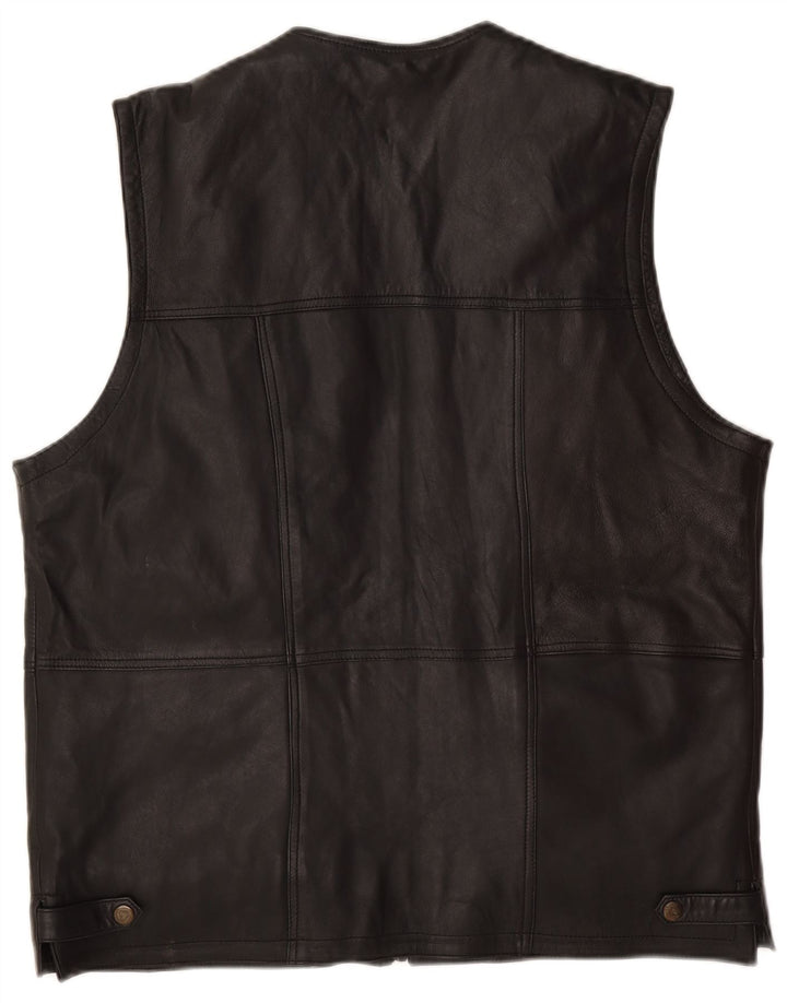 Vintage Ανδρικό Δερμάτινο Gilet UK 42 XL Μαύρο Δέρμα
