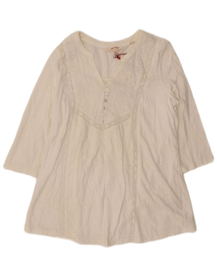 Fat Face Γυναικεία μπλούζα 3/4 μανίκια τοπ UK 12 μεσαία λευκή βαμβακερή