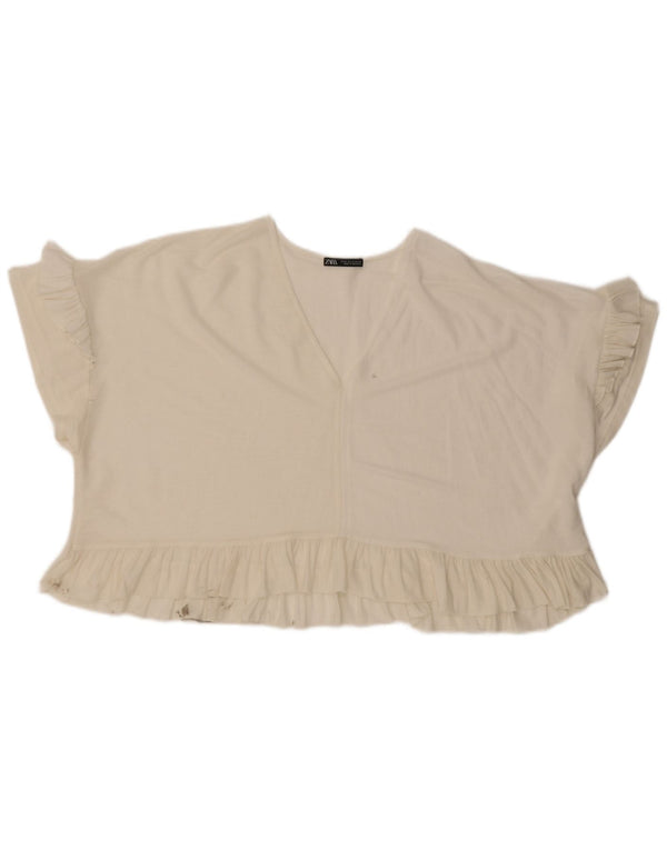 Zara Γυναικεία Μπλούζα Oversized Crop Top UK 14 Medium Off White