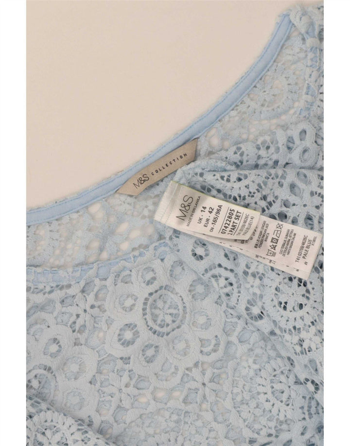 Marks & Spencer Γυναικεία Μπλούζα Τοπ UK 14 Large Blue Floral Polyamide