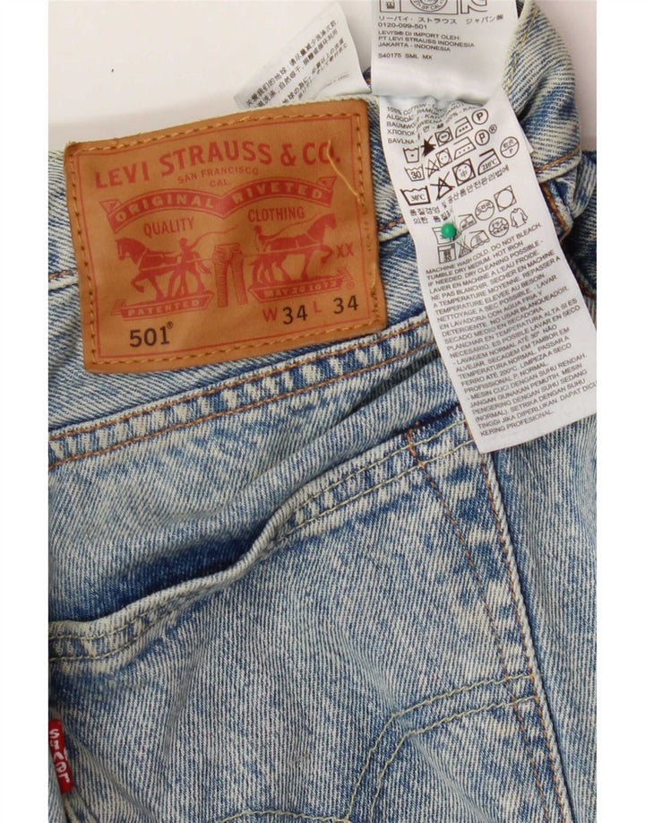 Levi's Mens 501 Distressed Straight Jeans W34 L34 Μπλε βαμβακερό