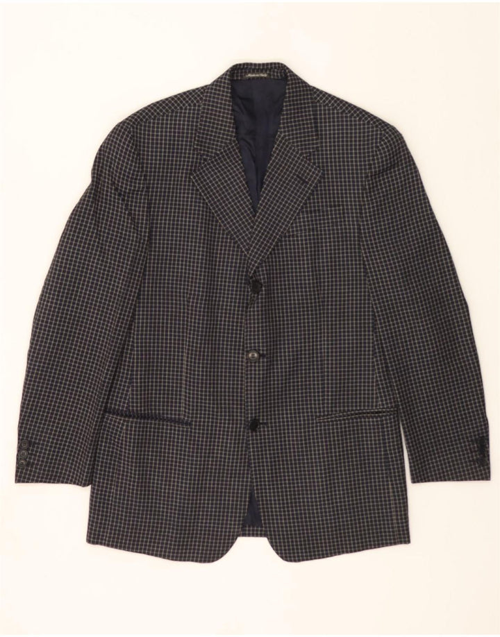 GIANFRANCO FERRE Mens 3 Button Blazer Jacket IT 46 Small Navy Blue Check Vintage Gianfranco Ferre and Second-Hand Gianfranco Ferre from Messina Hembry 