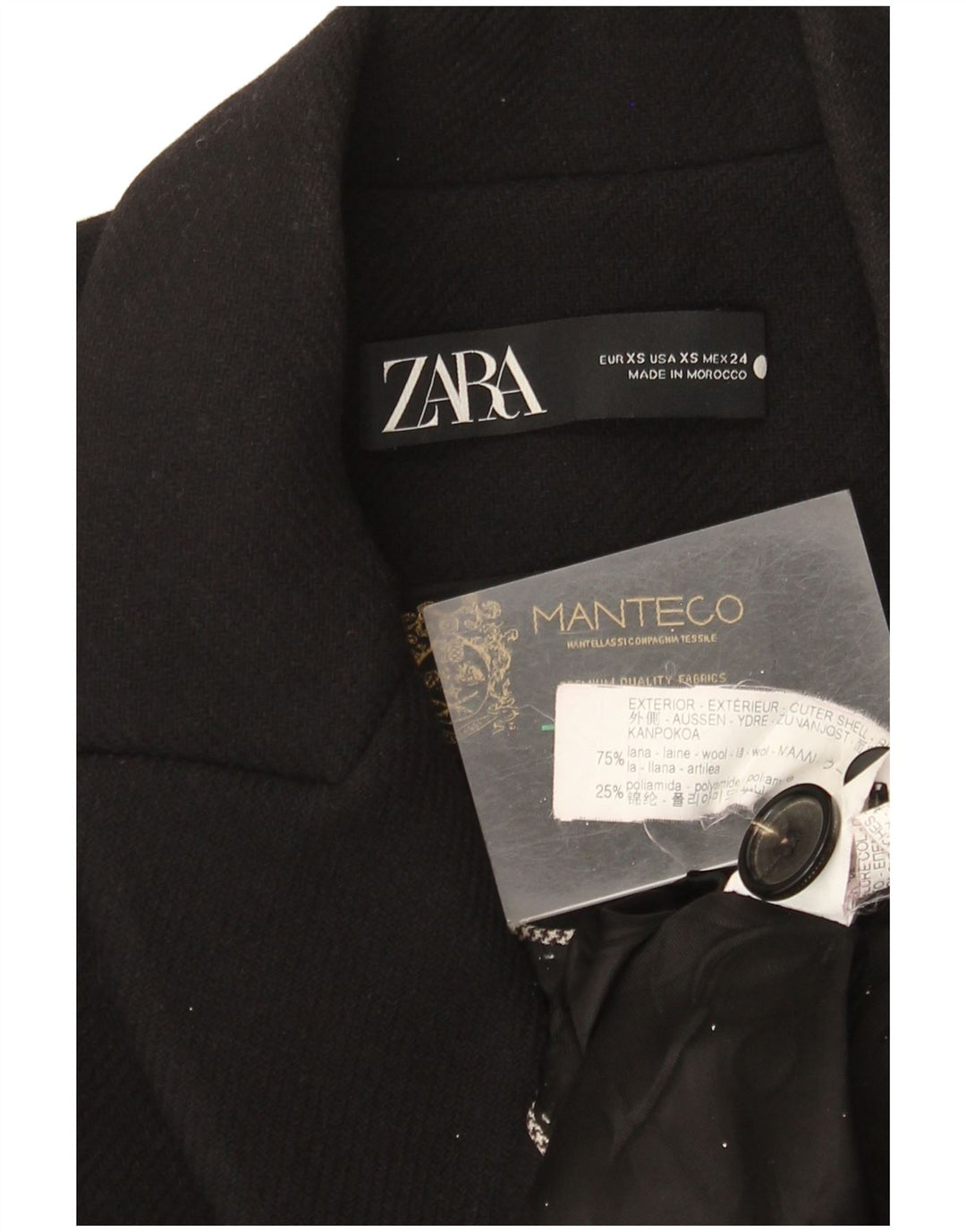 Zara Γυναικείο Πανωφόρι UK 6 XS Μαύρο Μάλλινο