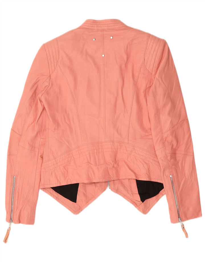 Be Edgy Womens Crop Leather Jacket UK 14 Large Pink Leather