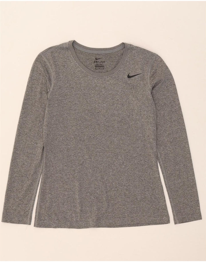 NIKE Γυναικεία Dri Fit Μακρυμάνικο UK 10 Small Grey Flecked Polyester